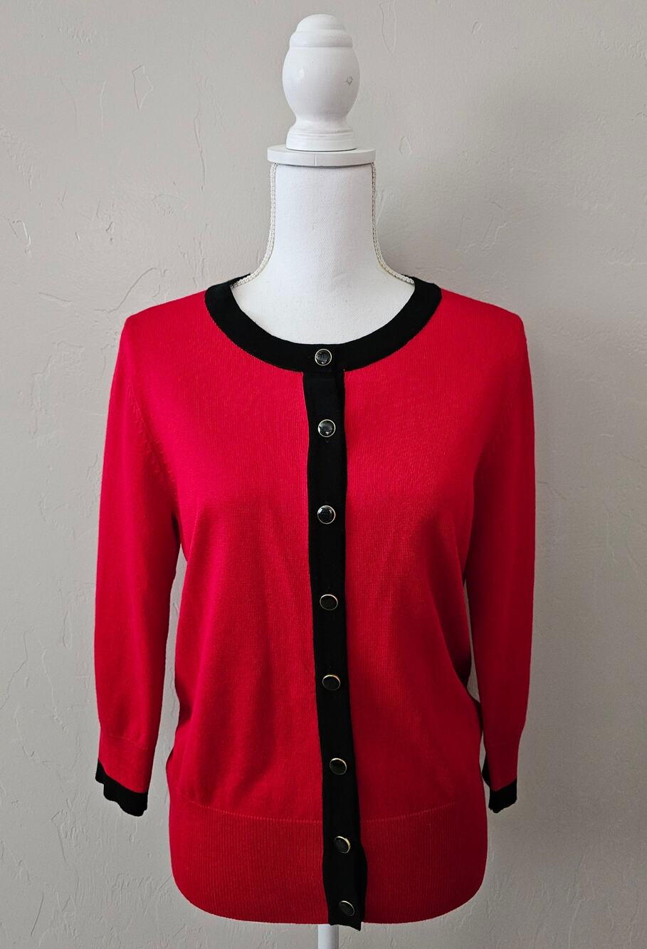 Premise Red Black Button Front Cardigan NEW